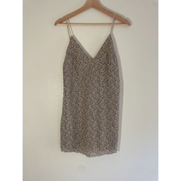 ZARA Women Tan & Gray Low Back Lace A Line Mini Dress Size Small Floral - Picture 5 of 7